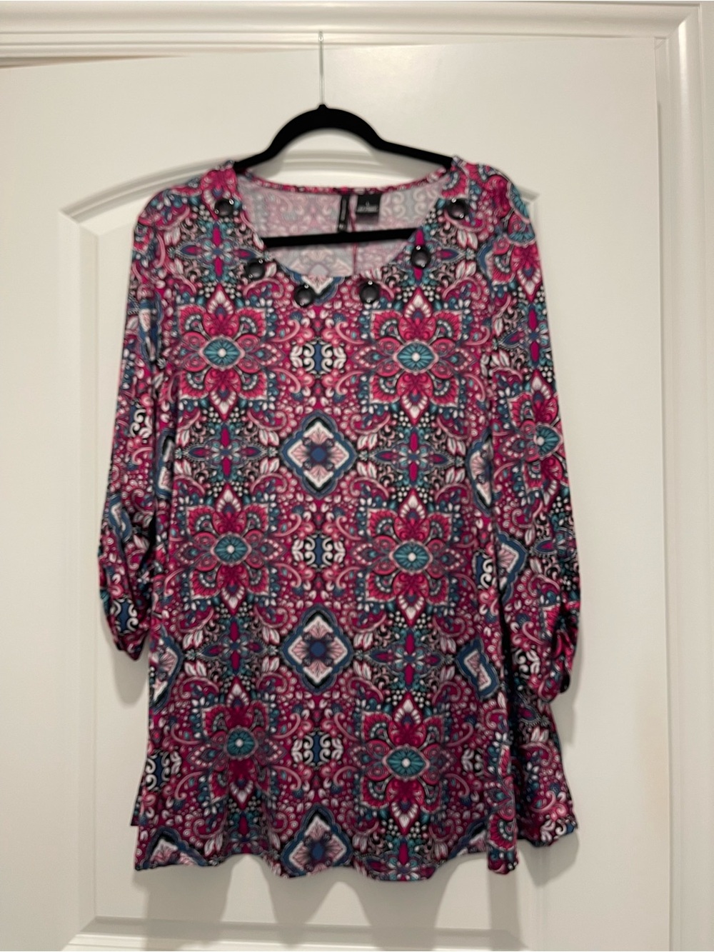 new directions Pink and Teal Floral Mosaic Tunic